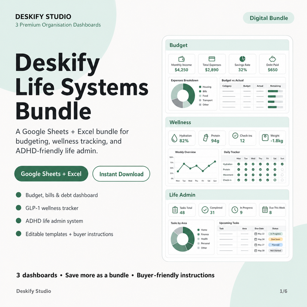 Deskify Life Systems Bundle - 3 Google Sheets Dashboards