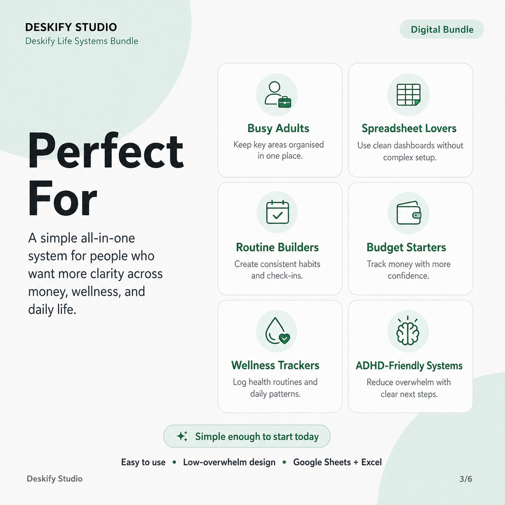 Deskify Life Systems Bundle - 3 Google Sheets Dashboards