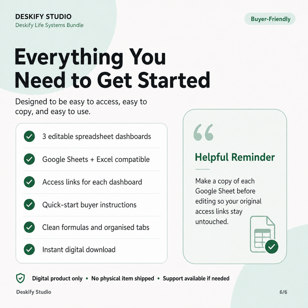 Deskify Life Systems Bundle - 3 Google Sheets Dashboards